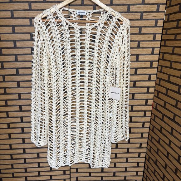 Super Down Ivory Miranda Crochet Mini Dress Size Medium - Picture 3 of 7